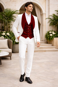 White and Red Tuxedo -  Mens Wedding Suit