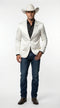 Men’s Shiny White Cowboy Blazer – Western Style Satin Finish Blazer for Party, Country Events and Evening Wear