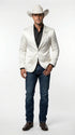 Men’s Shiny White Cowboy Blazer – Western Style Satin Finish Blazer for Party, Country Events and Evening Wear