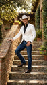 Men’s Shiny White Cowboy Blazer – Western Style Satin Finish Blazer for Party, Country Events and Evening Wear
