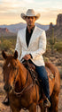 Men’s Shiny White Cowboy Blazer – Western Style Satin Finish Blazer for Party, Country Events and Evening Wear