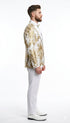 Mens White and Gold Floral Tuxedo Jacket with Satin Lapel – Luxury Prom, Wedding, and Formal Dinner Blazer