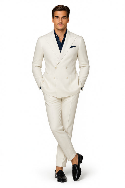 Linen Suit - Mens Summer Suits in White - Beach  Wedding 4 Button