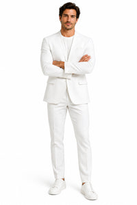 White Linen Suit For Summer - Collarless Blazer and Pants Collarless Lapel - No Lapel Casual!