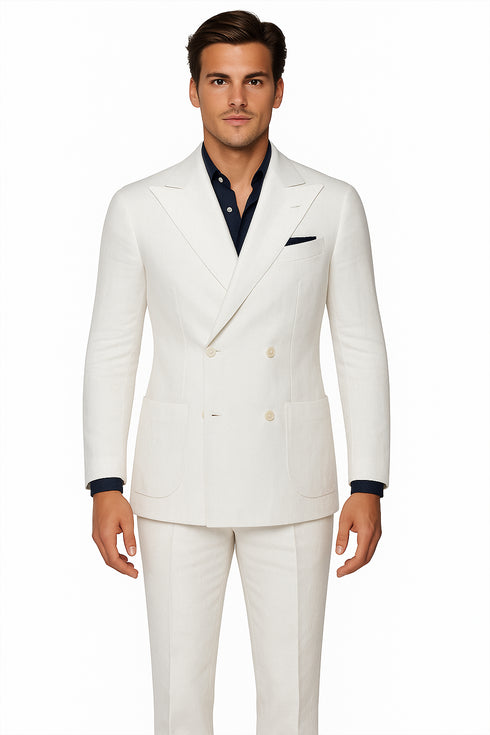 Linen Suit - Mens Summer Suits in White - Beach  Wedding 4 Button