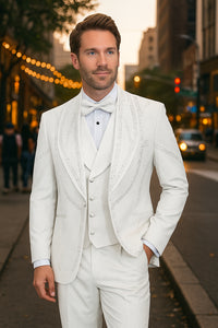 Italian Wool 3-Piece Modern Fit White Tuxedo
