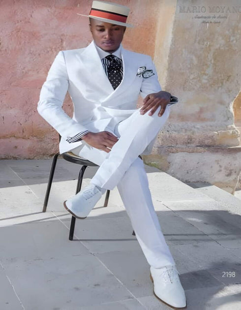 Linen Suit - Mens Summer Suits in  White - Beach  Wedding  Peak Lapel