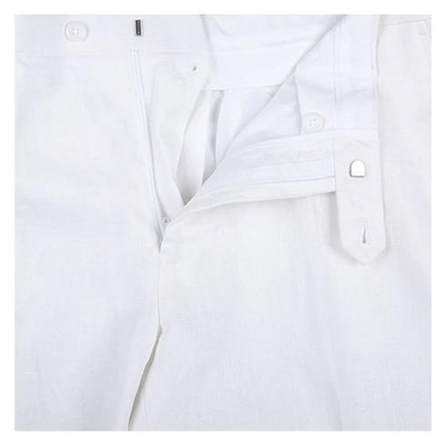 Mens Basic Two Button Classic Fit Linen Summer Suit in White