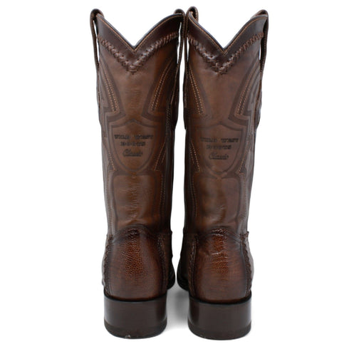 Men's Wild West Ostrich Leg with Deer Skin Square Toe Boots 277LF05