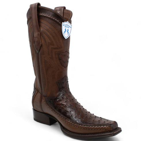 Men's Wild West Ostrich with Deer Skin Square Toe Boots 277LF03