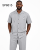 Men’s Light Gray Embroidered Walking Suit Set – 2 Piece Short Sleeve Casual Outfit