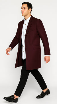 Wool Burgundy ~ Wine Chest Pocket Car Coat ~ Designer men's Wool Peacoat Sale
