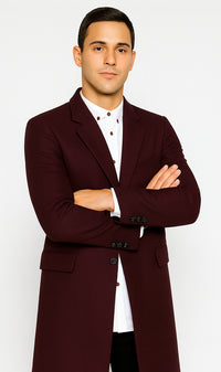 Wool Burgundy ~ Wine Chest Pocket Car Coat ~ Designer men's Wool Peacoat Sale