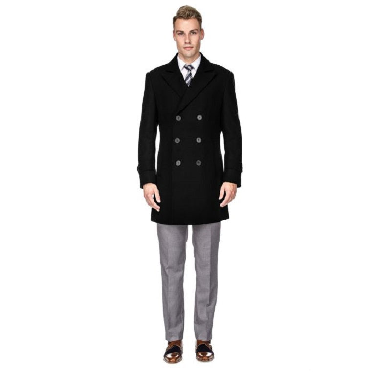 Mens Knee Length Pea coat Balck Mens Peacoat