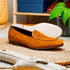 Zelli Sueded Goatskin Loafer with Crocodile Vamp in Cognac