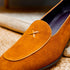 Zelli Sueded Goatskin Loafer with Crocodile Vamp in Cognac