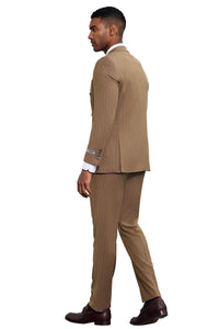 Men's Stacy Adams Double Breasted Pinstripe Suit in Camel