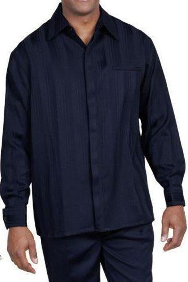 Mens Tone on Tone Pinstripe Leisure Set Walking Suit in Navy