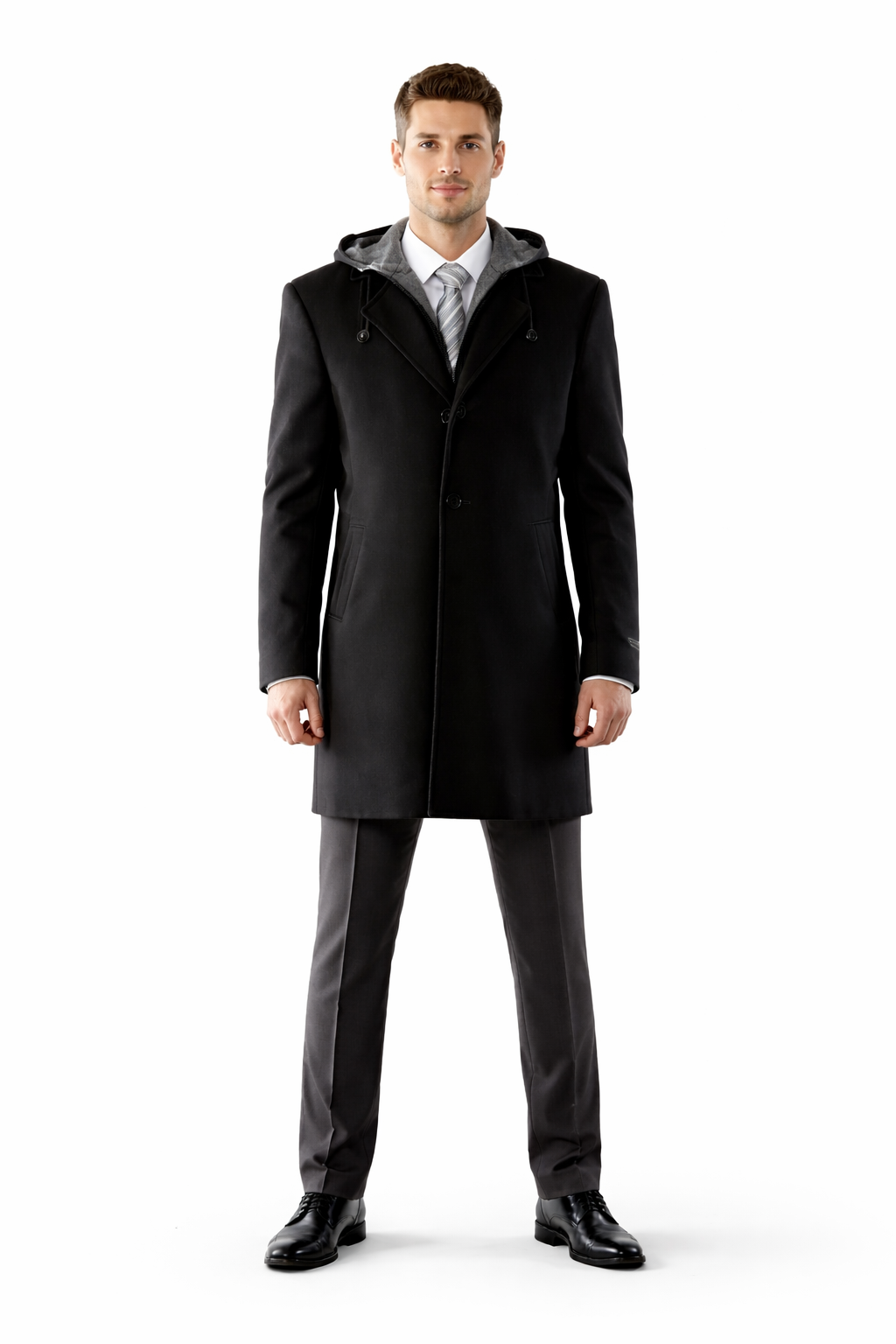 Hooded Dress Coat Wool Wool Black ~ Charcoal Winter Coat – OvercoatUSA