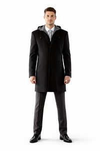 Hooded Dress Coat Wool Wool Black ~ Charcoal Winter Coat – OvercoatUSA