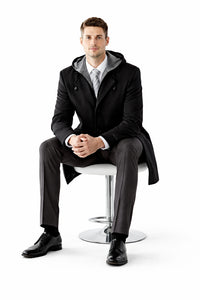 Hooded Dress Coat Wool Wool Black ~ Charcoal Winter Coat – OvercoatUSA