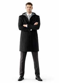 Hooded Dress Coat Wool Wool Black ~ Charcoal Winter Coat  OvercoatUSA