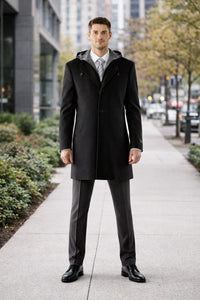 Hooded Dress Coat Wool Wool Black ~ Charcoal Winter Coat OvercoatUSA Hooded Dress Coat Wool Wool Black ~ Charcoal Winter Coat OvercoatUSA