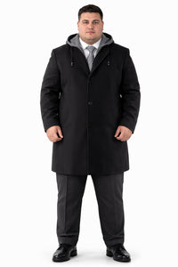 Hooded Dress Coat Wool Wool Black ~ Charcoal Winter Coat OvercoatUSA Hooded Dress Coat Wool Wool Black ~ Charcoal Winter Coat OvercoatUSA