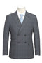 Mens Designer Slim Fit Double Breasted Suit in Light Grey Windowpane Plaid Check