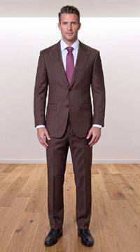 Statement Men's Modern Fit 2 Piece 100% Super 200 Wool Suit Peak Lapel in Brown - image 1