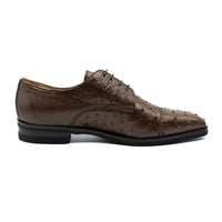 Zelli Andrea Genuine Ostrich Cap Toe Derby Dress Shoes in Brown
