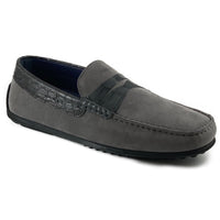 Zelli Monza Suede and Caiman Crocodile Driving Loafers in Gray