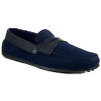 Zelli Monza Navy Suede and Caiman Crocodile Driving Loafers