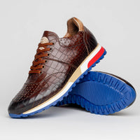 Zelli Rocco Hand-Burnished Embossed Crocodile Sneakers in Brown
