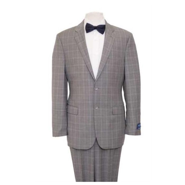 Mens windowpane plaid houndstooth texture side vented gray wool suit