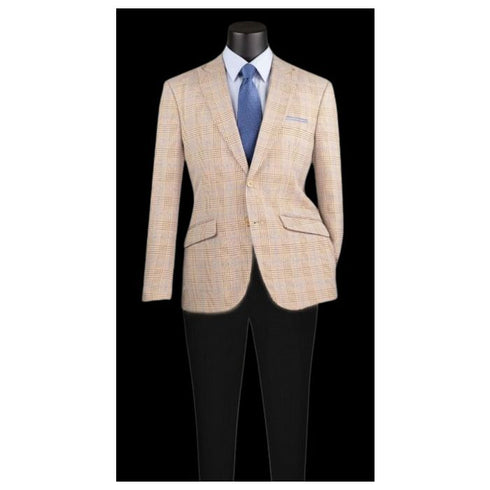 Beige Plaid Blazer - Mens Beige Windowpane Sportcoat