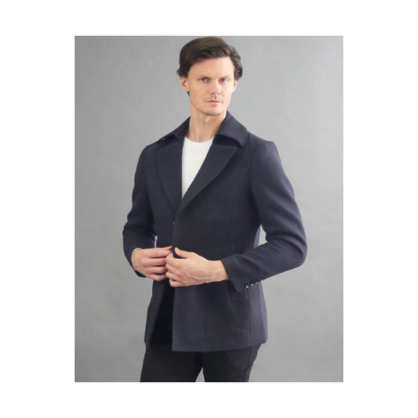 Mens Printed Double Breasted Wool Blue Car Coat