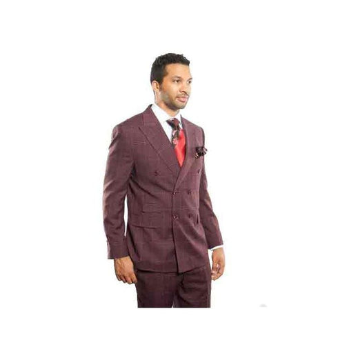 Mens Burgundy Plaid Windowpane Button Closure Sport Coat