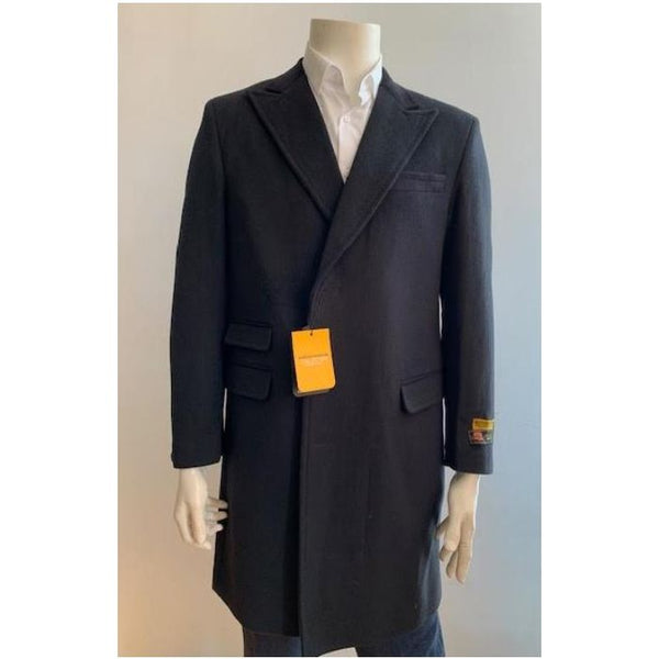 Mens Chesterfield Overcoat Cashmere Topcoat Black