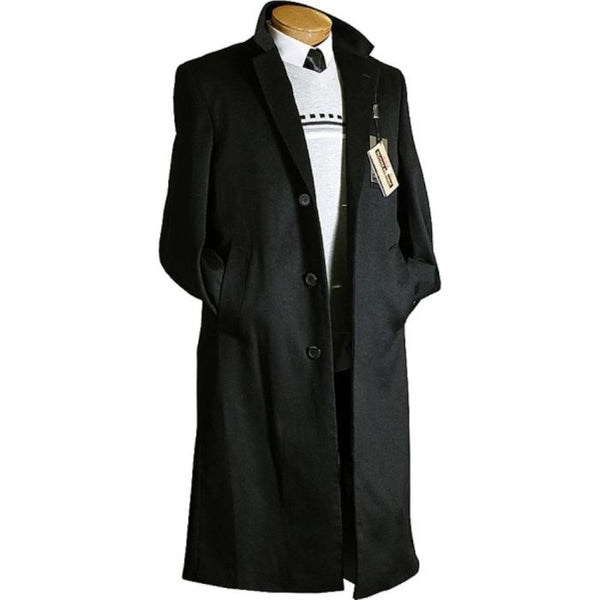 Black 3 Button Design Cashmere 100% Wool Blend Dress Coat - Cashmere Topcoat - Mens Cashmere Overcoat - Cashmere Coat