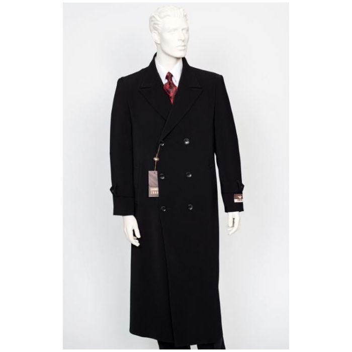 Full Length Mens Double Breasted Wool Overcoat - Black Topcoat ...