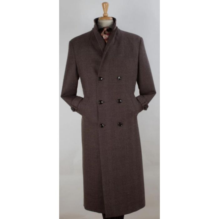 Mens Brown Full Length Wool Overcoat-Herringbone Topcoat – OvercoatUSA