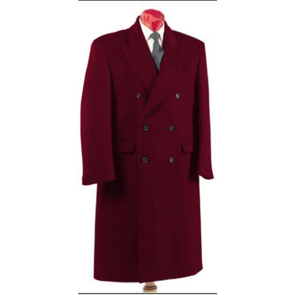 Mens Dark Burgundy Full Length Wool Overcoat-Topcoat