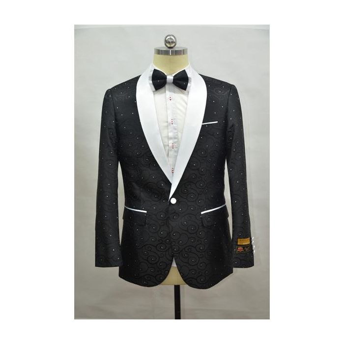 Mens Black and White Two Toned Paisley Floral Tuxedo – OvercoatUSA