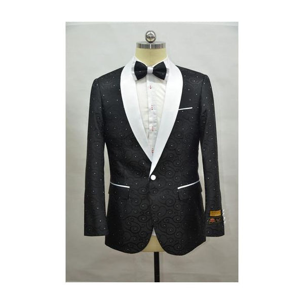 Mens Black and White Two Toned Paisley Floral Tuxedo