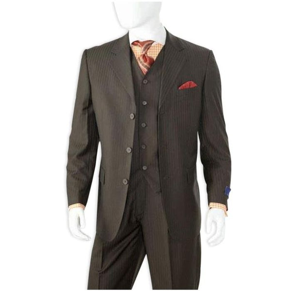 Alberto Nardoni Black Shadow Stripe Vested Suit