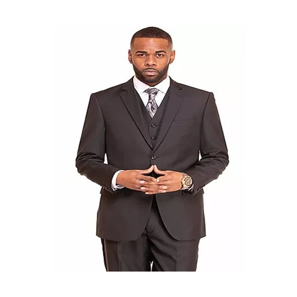 Mens Single Breasted Black Two Flap Front Pockets Suit