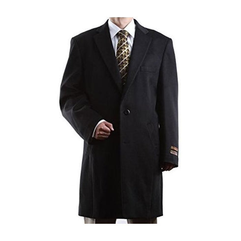 Notch Lapel 2 Buttons Luxury Length Wool/Cashmere Black Topcoat