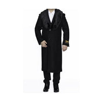 Mens Black Fur Collar Full Length Wool Top Coat