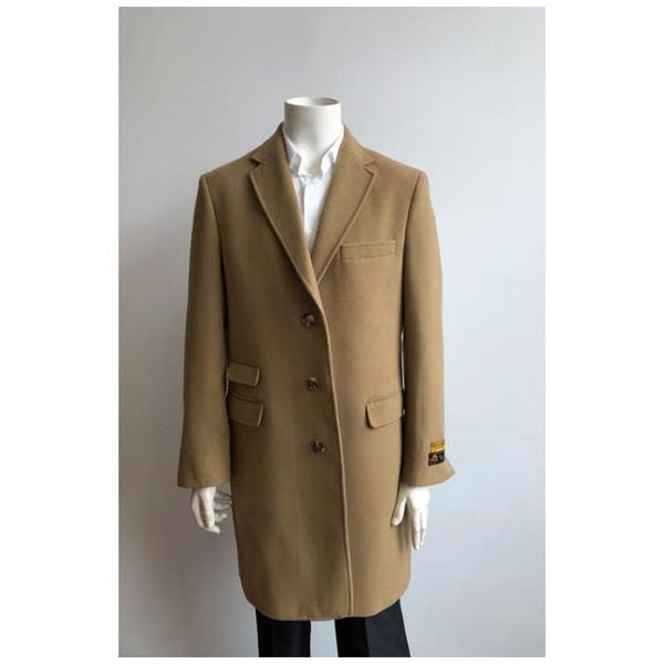 Mens Camel Full Length Wool Overcoat